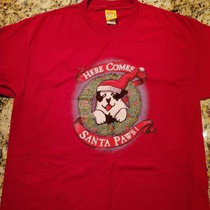 Vintage 90s 1998 Big Dog Here Comes Santa Paws Graphic T-Shirt Tee